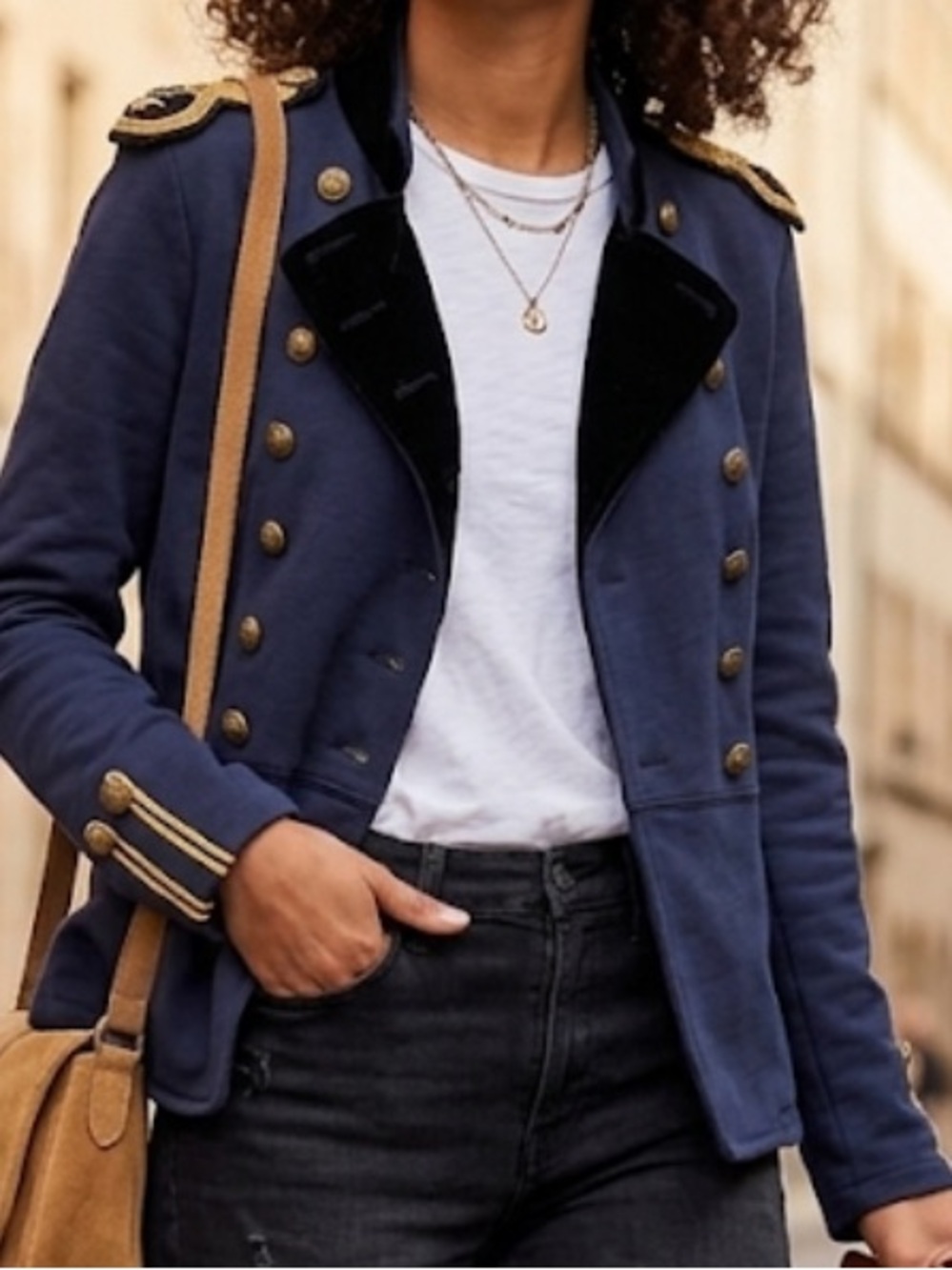 Ralph Lauren Denim & Supply Military Officer Jacket Navy Gold Velvet Lapel Sz M